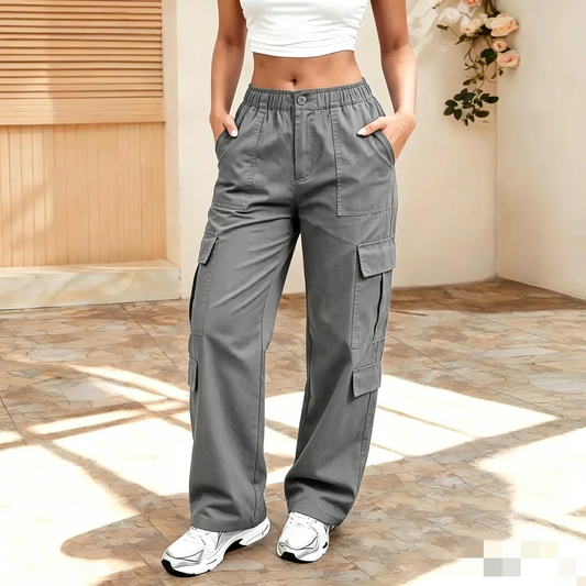 [LAST DAY SALE]Women's Solid Straight Multi-Pocket Cargo Pants