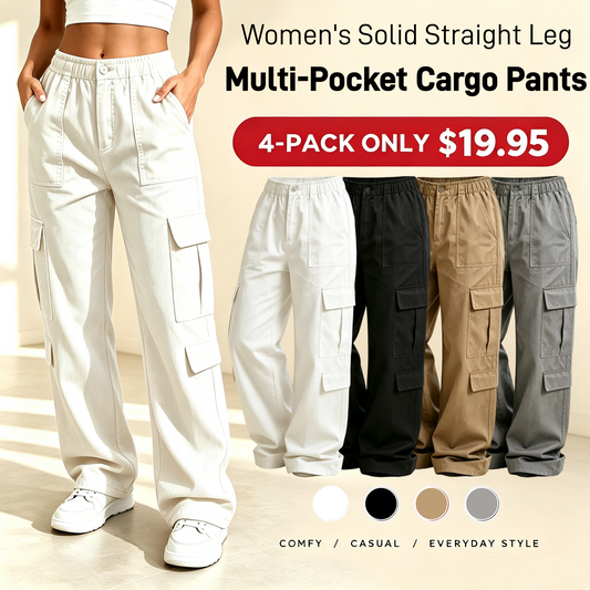 [LAST DAY SALE]Women's Solid Straight Multi-Pocket Cargo Pants