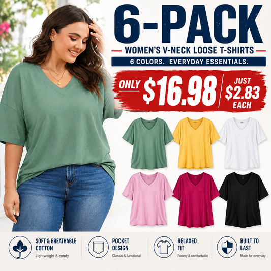 🔥 Limited-Time Offer:Women's Plus Size V Neck T Shirts Loose Fit Cotton Tunic Tops