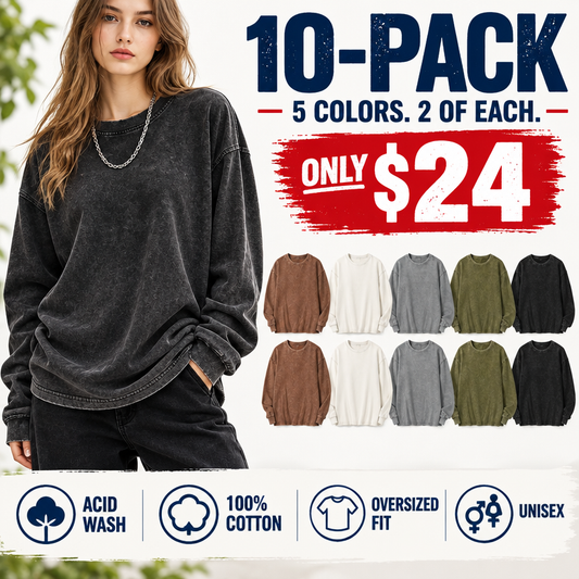 Unisex Long Sleeve Acid Wash Cotton Tee